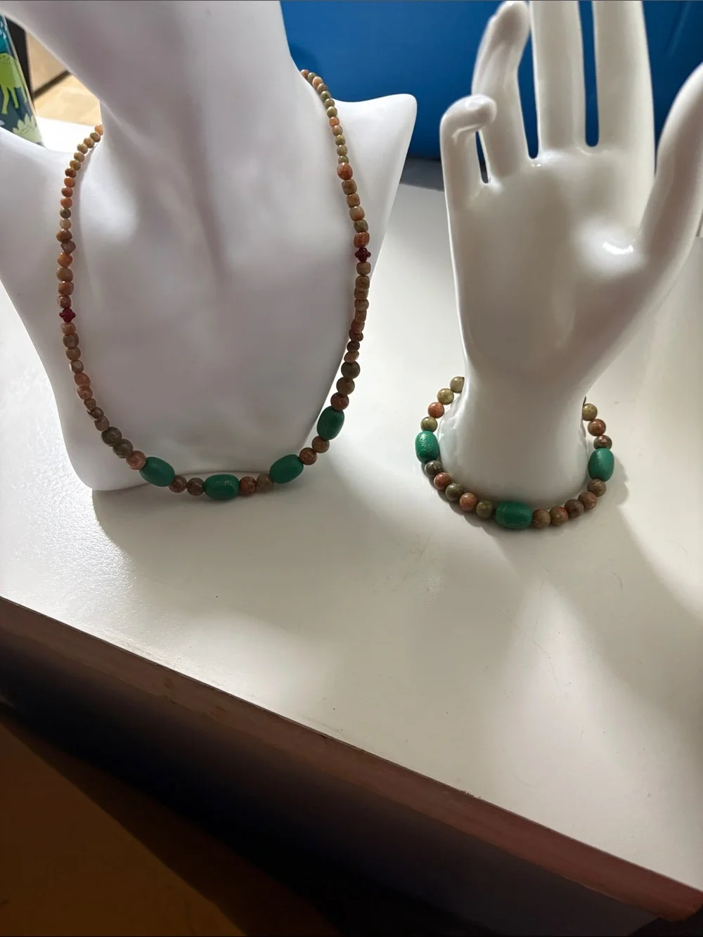 Green and Earth-Tone Beaded Necklace & Bracelet Set